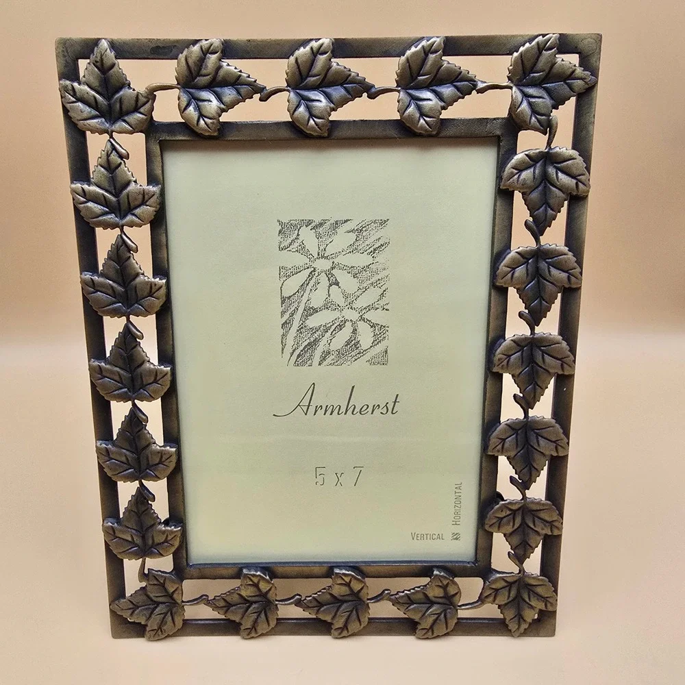 Armherst 5x7 Metal Leaf Photo Frame Antiqued Bronze Maple Leaves Vertical Horiz